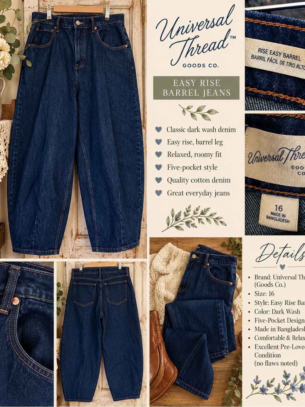 Universal Thread Dark Wash Relaxed Barrel Jeans